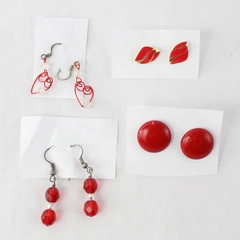 Lot of 4 Pairs Red Earrings Varied Shapes Styles Pierced Ears Jewelry