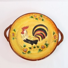 Rooster Large Serving Bowl Handles Yellow Orange Brown 12" Diameter Kitchen
