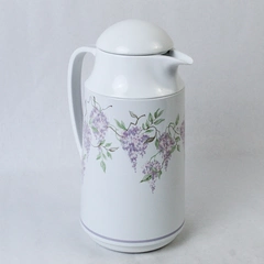 Vintage Corning Thermique Carafe White Floral Insulated Serving Handle Spout