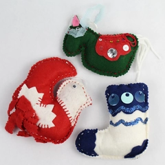 Lot of 3 Handmade Hanging Christmas Tree Ornaments Holiday Decor