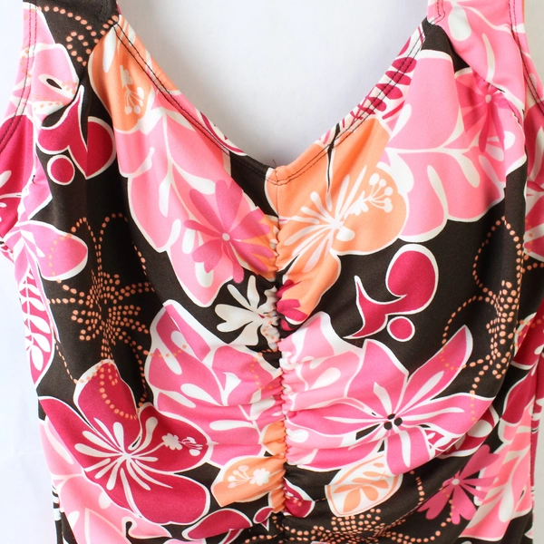 Gabar Pink & Brown Pattern One Piece Swimsuit Built-in Bra Pads Women's Size 10