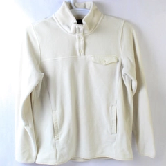 32 Degrees Heat White Fuzzy 1/4 Button Mock Neck Sweater Women's Size Medium