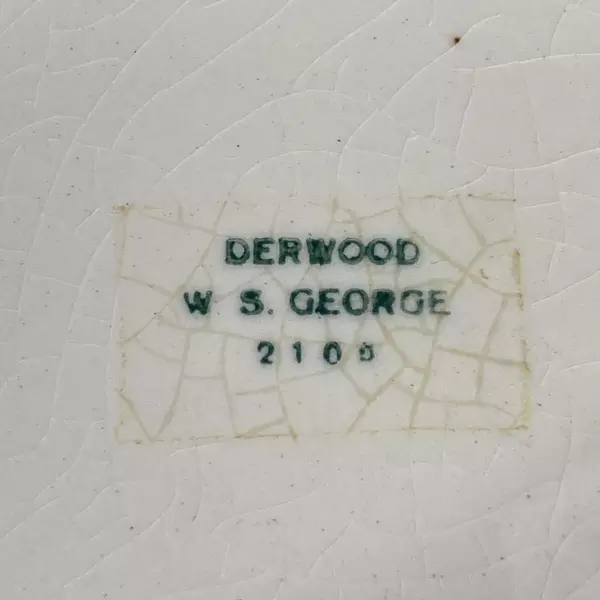 Vintage W.S. George Derwood Bowl 10" Blue Rim Robin Bird Crazing Paint Wear