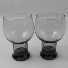 Lot of 2 Libbey Stax Smokey Gray Stemmed Goblet Stout Bar Glasses 5.25 Inches