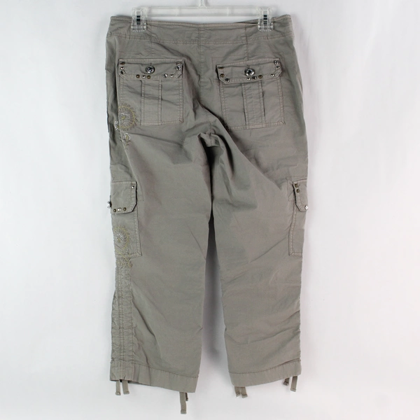 I.N.C Women's Gray Cropped Cargo Embroidered Bedazzled Capris Pants Size 6