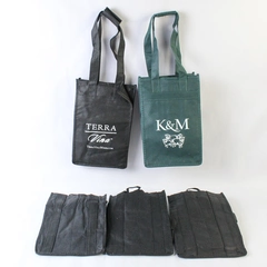 Lot of 5 Black and Green Reusable Wine Tote Bags 4 Bottle Capacity Each