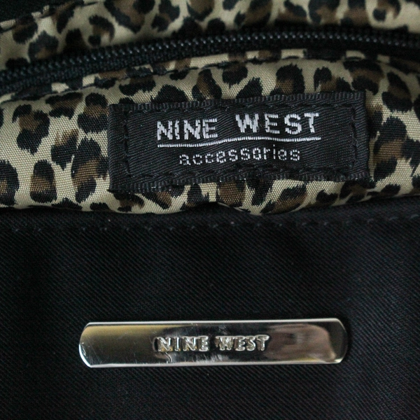 Nine West Purse Shoulder Bag Black Brown Animal Print Lining Double Handles