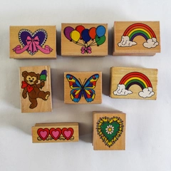 Lot of 8 Rubber Stamps Hearts Rainbows Balloons Butterfly DIY Crafts