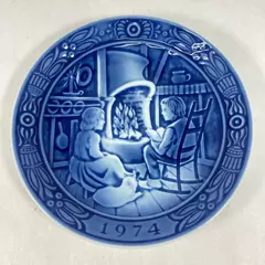 Vtg 1974 Georg Jensen Christmas Collector Plate Reading By The Fire Denmark
