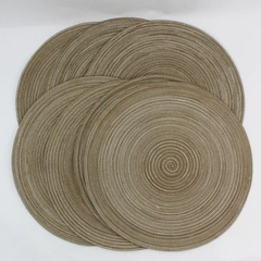 Lot of 7 Circular Brown White Striped Placemats 15.5" Diameter Decor