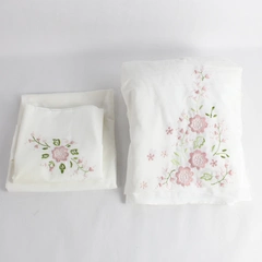 3 PC Set Hand-Stitched Embroidered Double Flat Sheet and Pillowcases