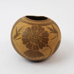 Vintage 1997 Hand Carved Coconut Cup Hummingbirds & Flowers