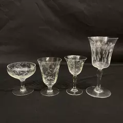 Lot of 4 Mismatched Etched Crystal Wine & Cordial Glasses Good Condition