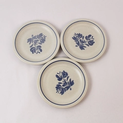 Lot of 3 Vintage Pfaltzgraff Yorktowne Stoneware Bread Plates Blue Floral