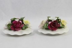 Set of 2 Aynsley England Fine Bone China Candle Holders Flower Hand Modelled