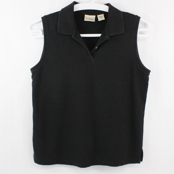  L.L. Bean Women's Shirt Black Collared Sleeveless Tank Top Size Medium 