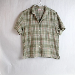 Cappagallo Casuals Women's L Plaid Shirt Green Pink White Short Sleeves