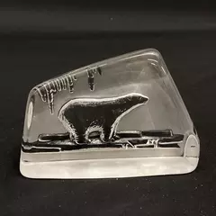 Vintage 3D Etched Crystal Polar Bear Paperweight 