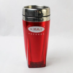 Summit Records Logo Red Thermos Style Travel Mug Square Bottom Round Top