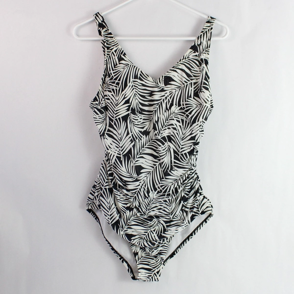 Speedo Black and White Palm Leaf Print One Piece Swimsuit Women's Size 10 