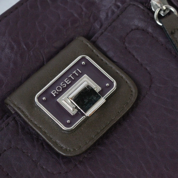 Rosetti Crossbody Purse Hand Bag Plum Purple Brown Handle Zip Snap Closure