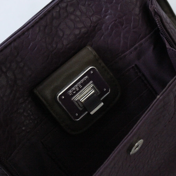 Rosetti Crossbody Purse Hand Bag Plum Purple Brown Handle Zip Snap Closure