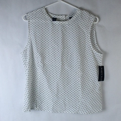 Karen Scott Petites Top Women's Size PL White Black Polka Dots Sleeveless NWT