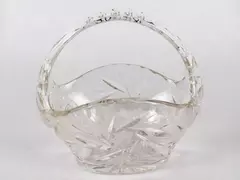 Vintage Fenton Clear Glass Basket with Handle Hobstar Design Centerpiece