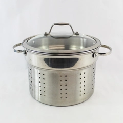 Lidded Steamer Insert With Handles Glass Lid 9 Inch Diameter Cookware