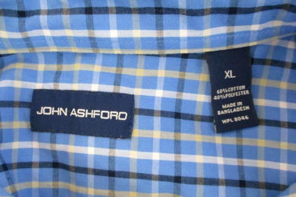 JOHN ASHFORD Long Sleeved Button Up Blue Plaid Shirt Size Extra Large