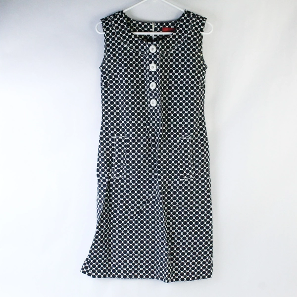 Sunset Road Women's Sleeveless Black White Polka Dot Dress Size 10 Kick Pleat
