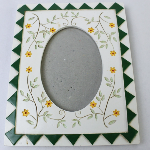 Ceramic 4x5 Picture Frame with Triangle & Floral Patterns Home Décor