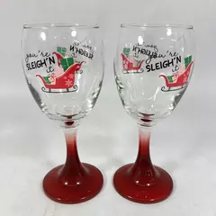 Set Of 2 Crystal Wine Glasses Cristar Aragon You're Sleigh'n It Holiday