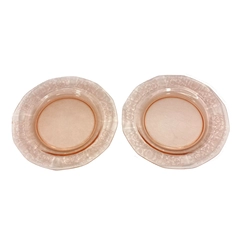 Lot of 2 Pink Depression Glass Luncheon Plates 8.75 Inch Etched Shell Scroll 