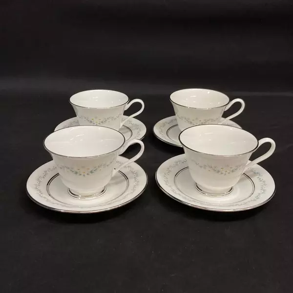 Set of 4 Lenox Oxford Holyoke Bone China Cup And Footed Saucer Sets 