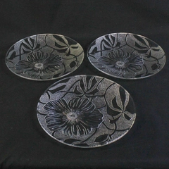 Lot of 3 Clear Glass Salad Plates with Floral Design 7.5" Diameter