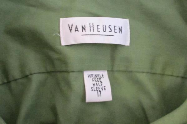 Men's Van Heusen Wrinkle Free Half Sleeve Button Down Shirt Sz 17 Olive Green