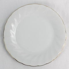 Gevalia Kaffe Small White Ceramic Dish with Gold-tone Rim 7.5" Diameter.