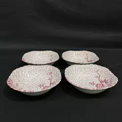 Set of Four 1979 Johnson Brothers Red Lotus Ironstone Square Cereal Bowls