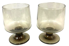 Set of 2 Vintage Amber Glass Footed Rocks Glasses Snifters Goblets Pedestal