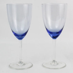 Set of 2 Unbranded Blue Stained Wine Glasses 7.75 Inch 