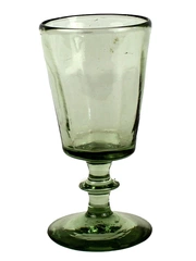 Vintage Small Green Glass Paneled Miniature Water Goblet Pedastal Round 