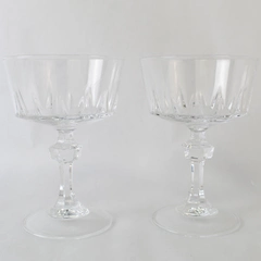 Lot of 2 Vintage Matching Clear Crystal Geometric Pattern Cocktail Glasses