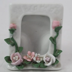 Vintage White Ceramic Nightstand Photo Frame with Flowers for 1.25x2in Photos