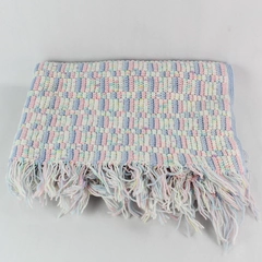 Handmade Knit Crochet Multicolor Baby Crib Blanket with Fringe 36x50"