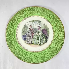 Salem China Service Plate Green Godey Prints Victorian Ladies 23 K Gold 