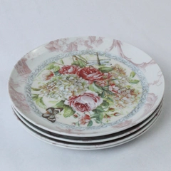 Set of 4 Vintage Floral Butterfly Garden Salad Plates by Lisa Chesaux