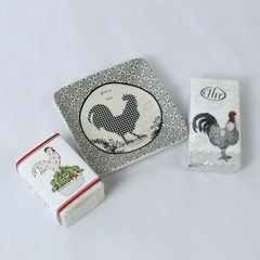 Lot of 3 Rooster Themed Bathroom Items Soap Dish Bar of Soap Pack Tissue