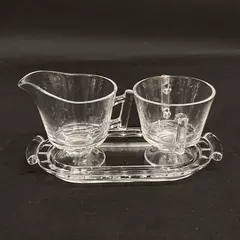 Vintage 3 Piece Fostoria Raleigh Footed Creamer And Sugar Set 2574