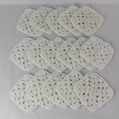 Lot of 16 Handmade 4.5" White Crochet Granny Squares For DIY Crafting and Sewing